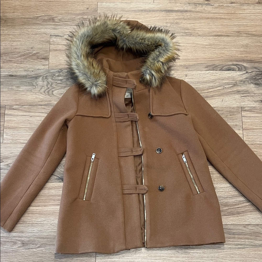 Altar’d State Wool Brown Coat with Faux Fur Hood
